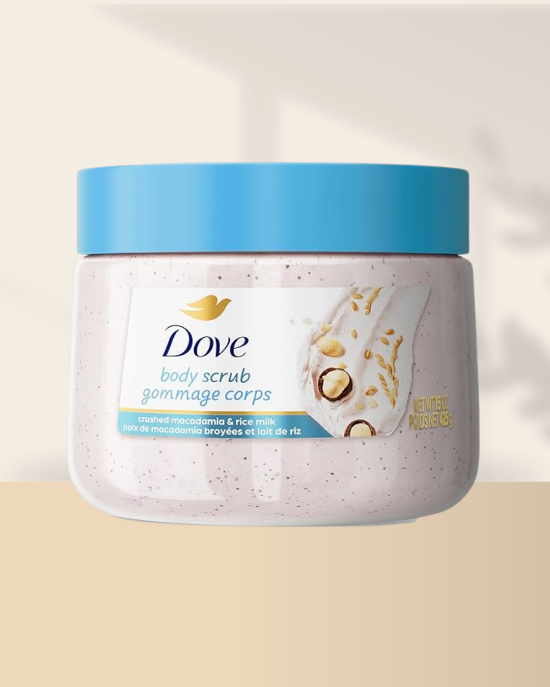 Exfoliante Corporal para Mujer Leche de Arroz con Macadamia, 15 oz - DOVE